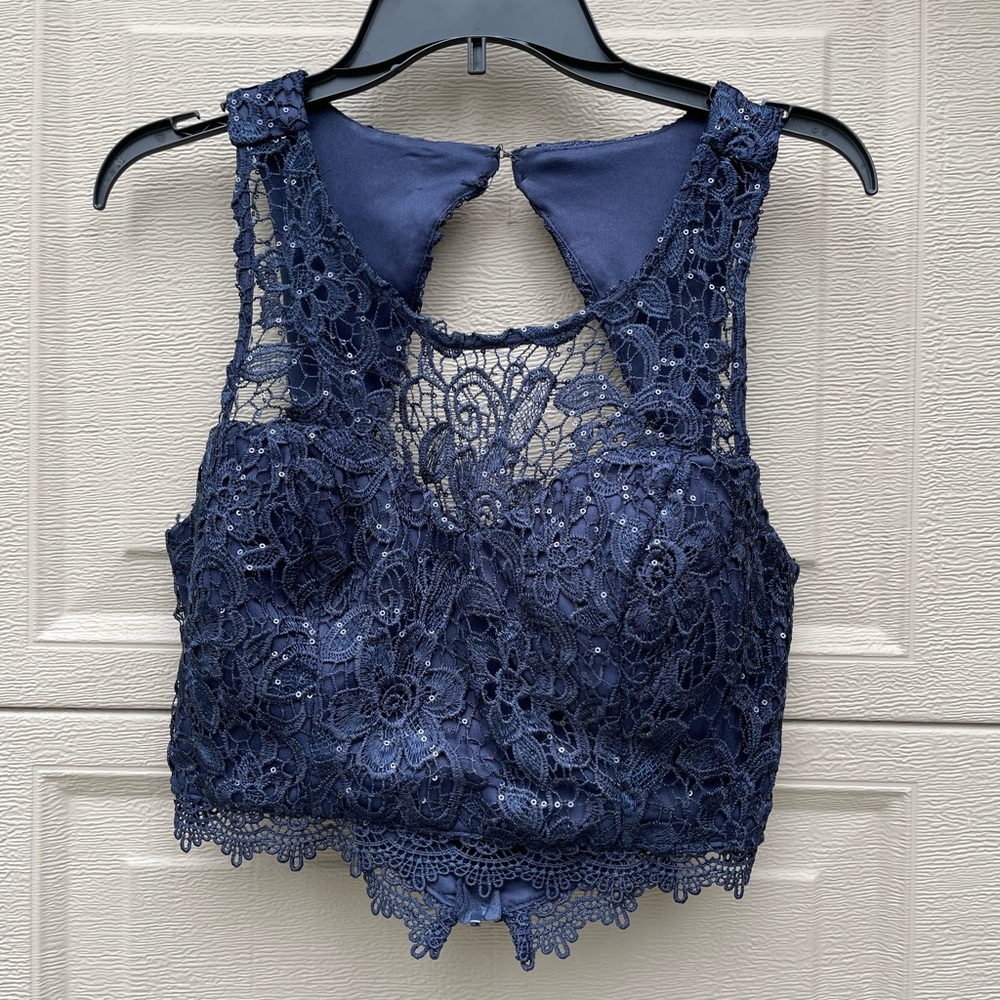 Sequin Hearts prom dress. Color: navy blue/pink/green. Size: 13